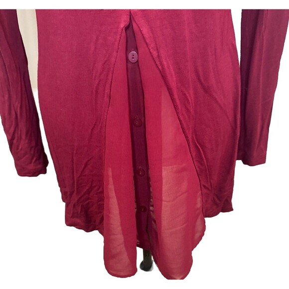 LOGO Lori Goldstein Long Sleeve Tunic Top Red Chiffon Pockets Back Drape Sz XS - Picture 5 of 10